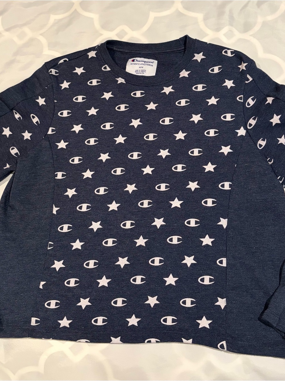 Champion Navy Blue Star & Logo Crewneck Sweatshirt